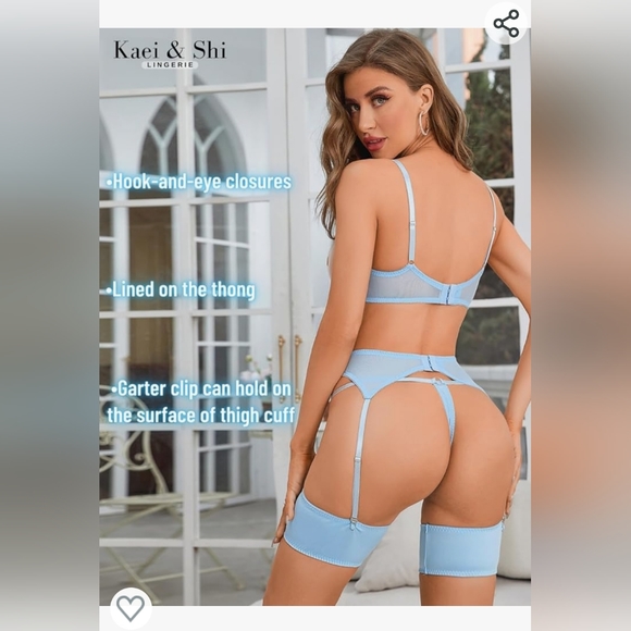 Kaei&Shi Floral Embroidered, Underwire, G-String, Garter Belt, 4 Pieces Lingerie - Picture 3 of 6